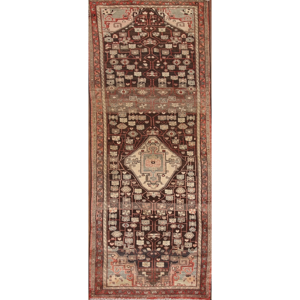 Hand Knotted Oriental 100% Wool Carpet Traditional Geometric Brown Malayer Runner Rug - 10' 0'' X 3' 9''