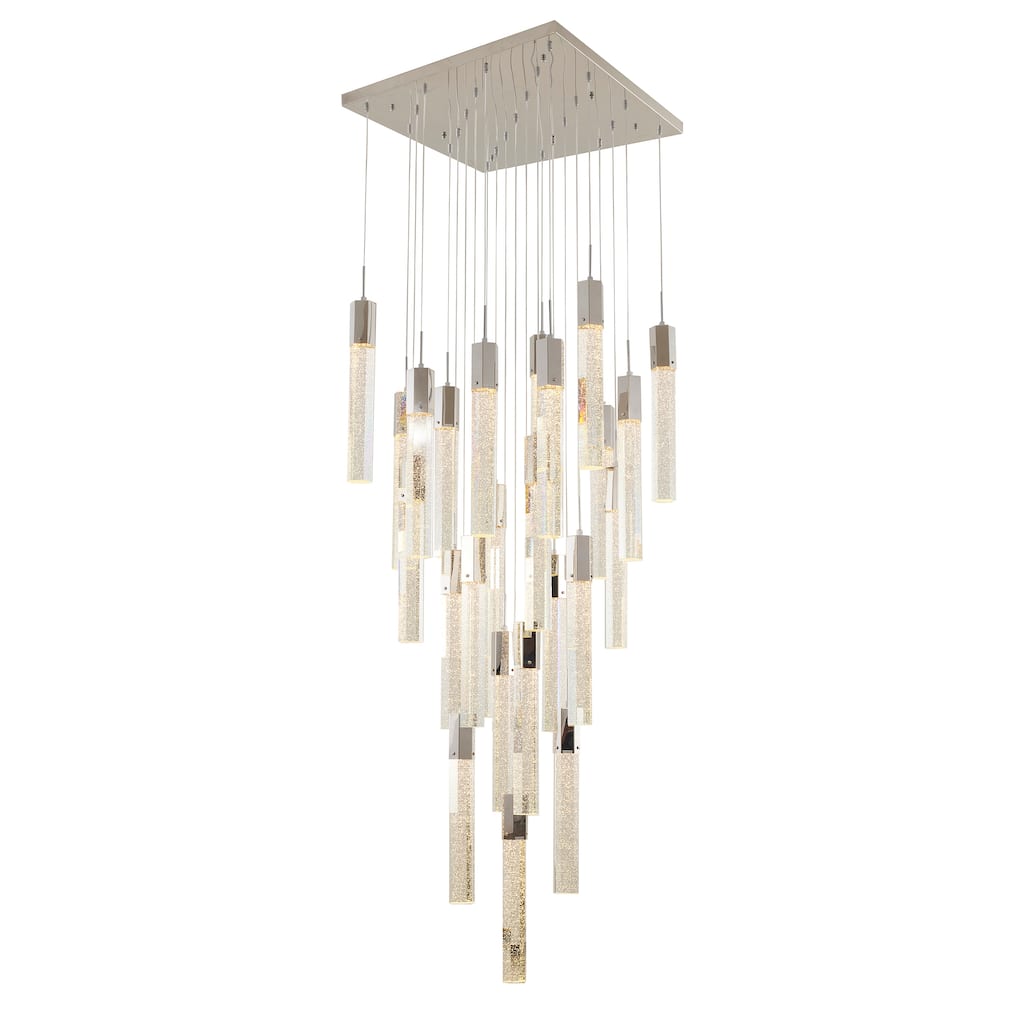 25-Light Chrome Metal Chandelier With Clear Bubble Crystals