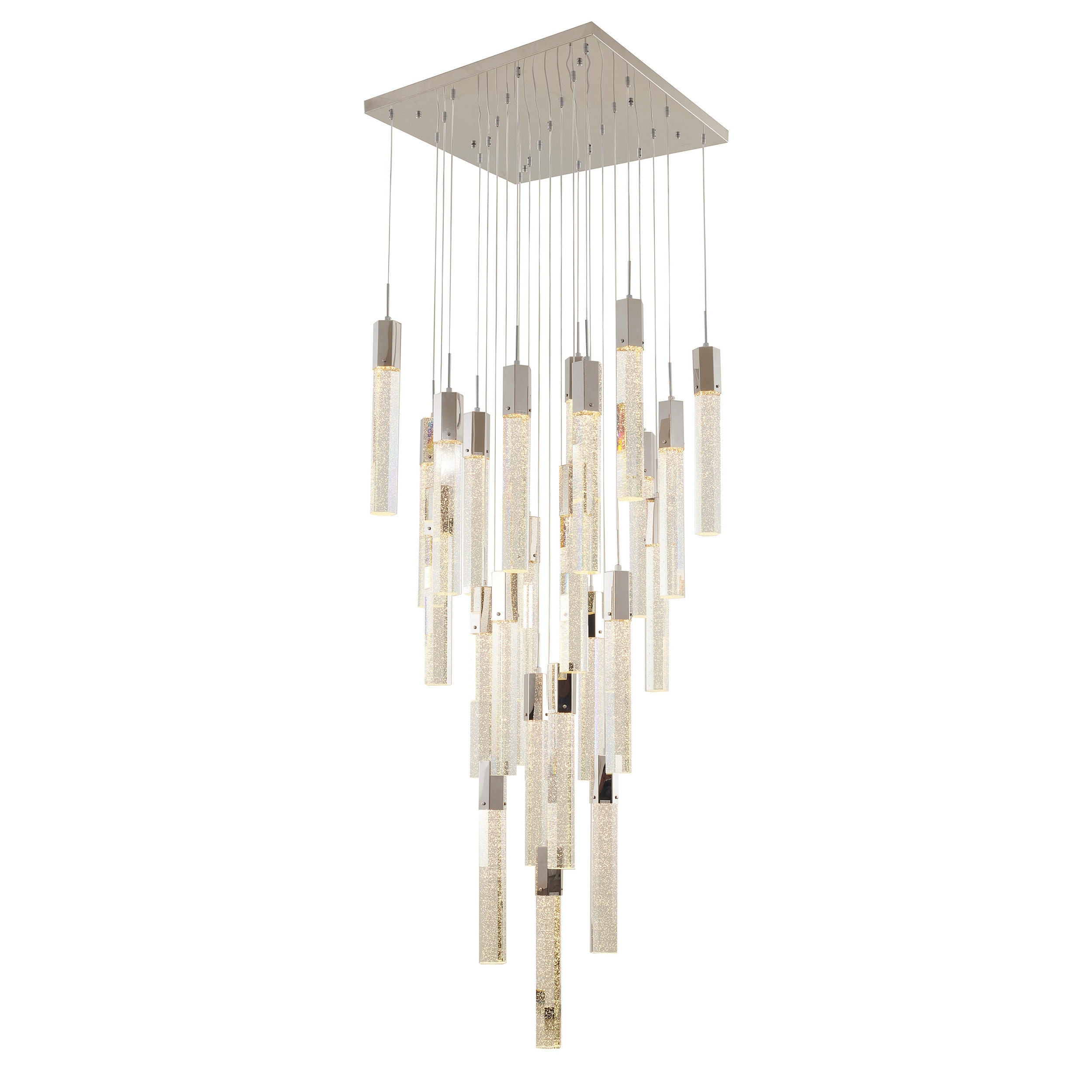 Transitional 25-Light Chrome Metal Chandelier With Clear Bubble Crystals