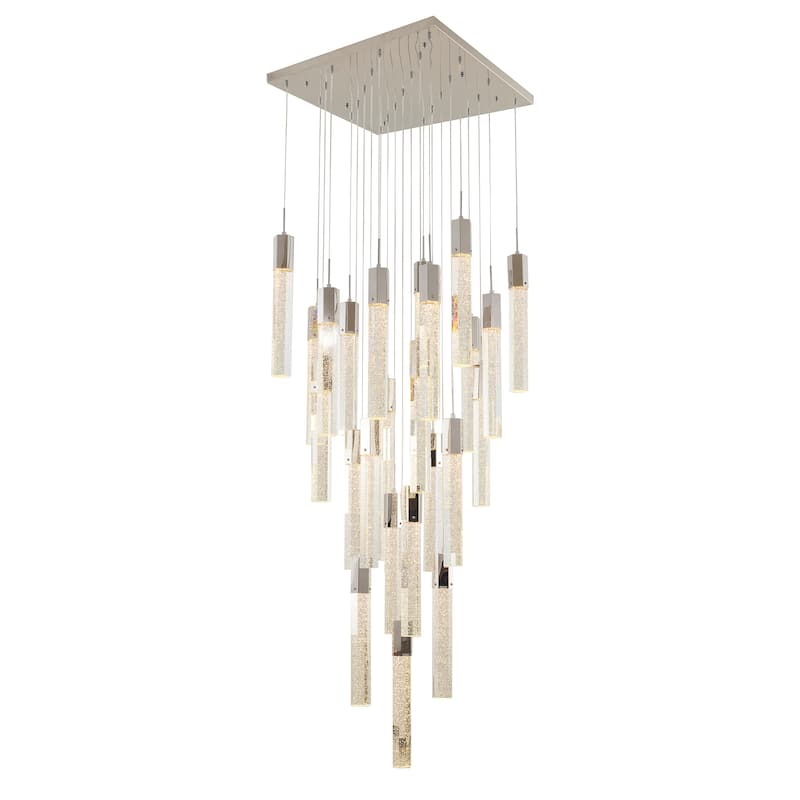 25-Light Chrome Metal Chandelier With Clear Bubble Crystals