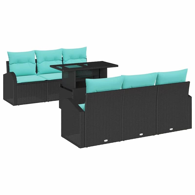 vidaXL 7 Piece Garden Sofa Set with Cushions Black Poly Rattan - 70.5×24.4×27.2