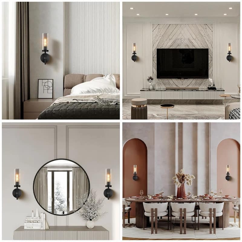 KAYLA Indoor Wall Light, Brass Wall Sconces Lighting Fixture, Bathroom Vanity Wall Sconces, Glass Tube Wall Sconces(2-Sets)