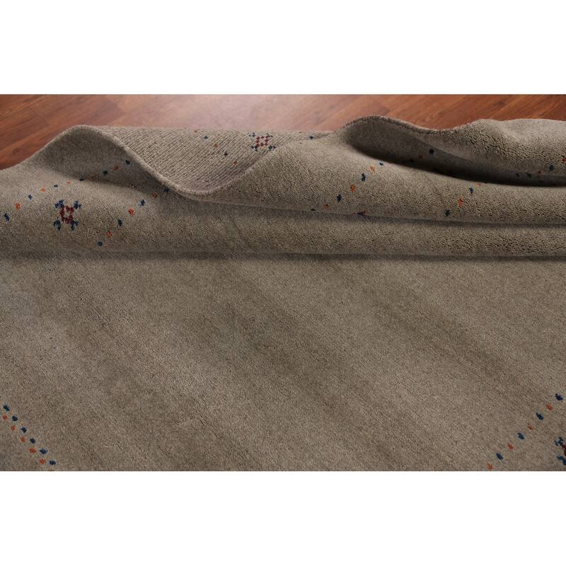 Gabbeh Oriental Area Rug Hand-Knotted Beige Tribal Wool Carpet - 5'7" x 7'10"