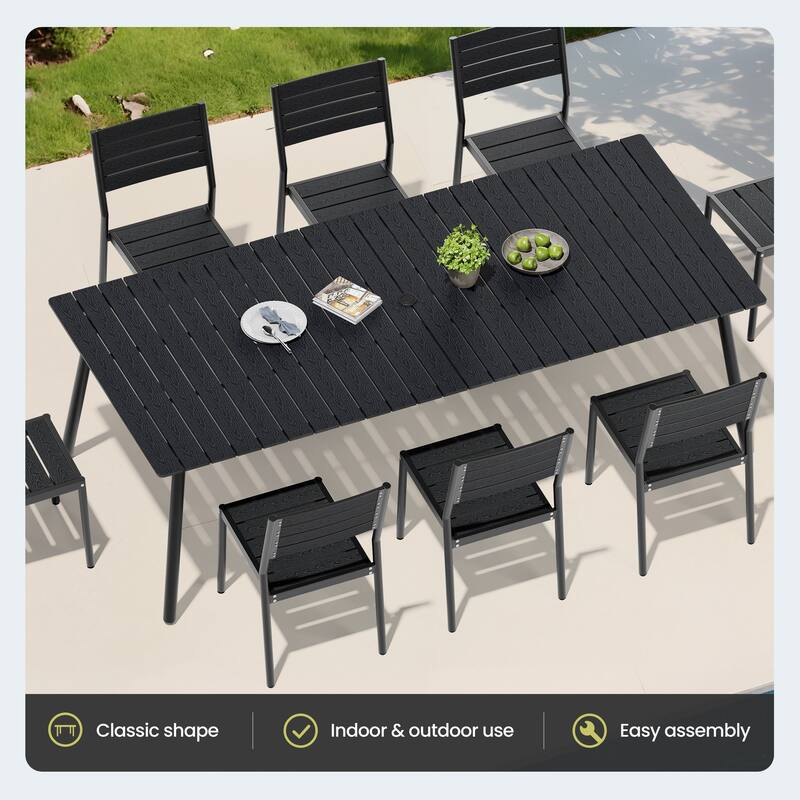 9-Piece Aluminum Outdoor Dining Set with Umbrella Hole and Stackable Chairs