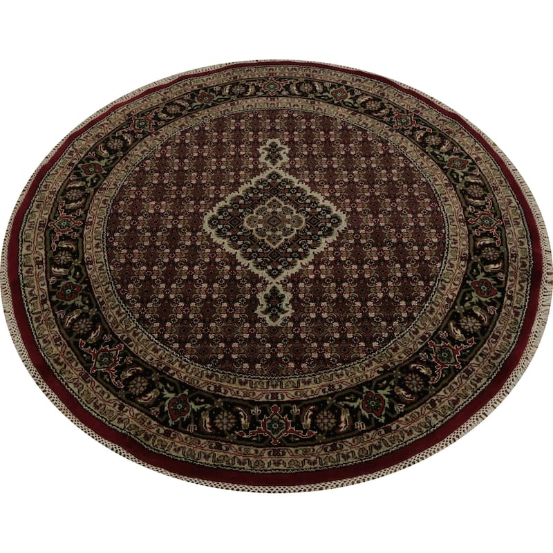 Hand Knotted Oriental 100% Wool Carpet Traditional Floral Red Tabriz-Mahi Area Rug - 4' 9'' X 4' 10''