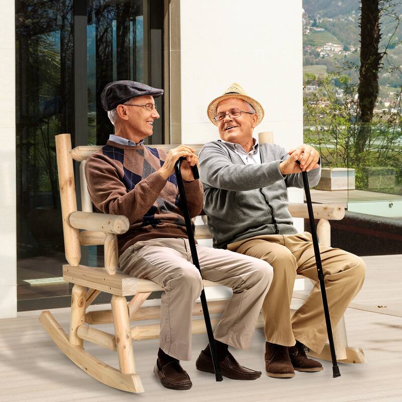 Outsunny 2-Person Wood Rocking Chair With Log Design (Excluding the table)