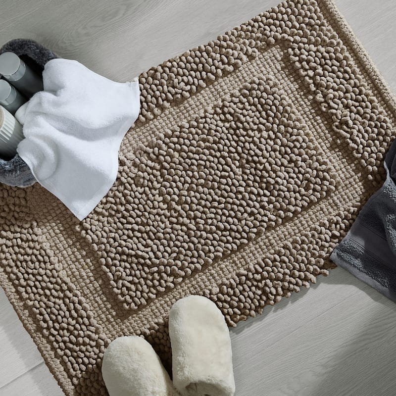 Sophie Border Ultra-plush Chenille Non-Slip Cotton Bath Mat (Set of 2)