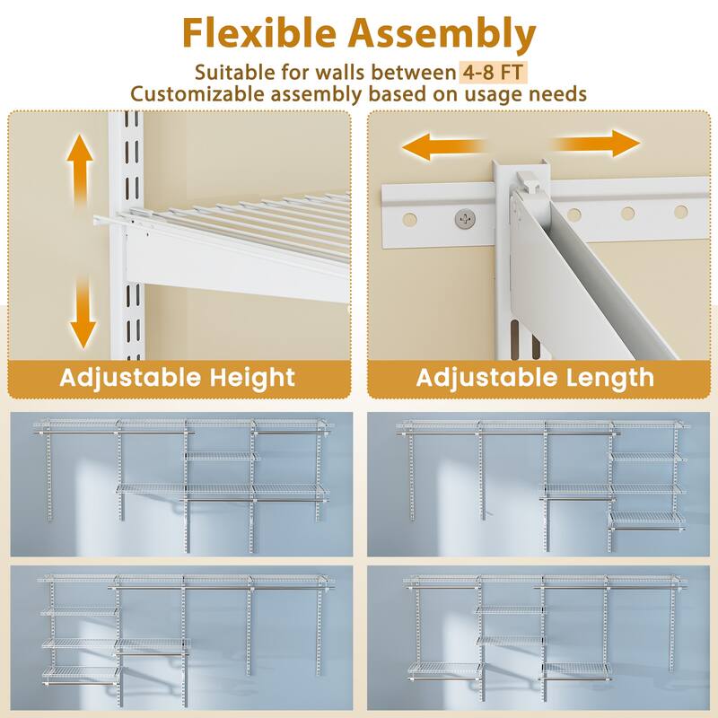 Gymax Wire Closet Organizer System Wall-mounted Adjustable Storage