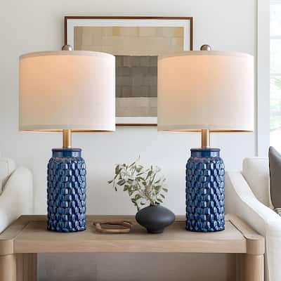 Modern Ceramic Bedside Lamp Set of 2 for Bedroom Decor Farmhouse