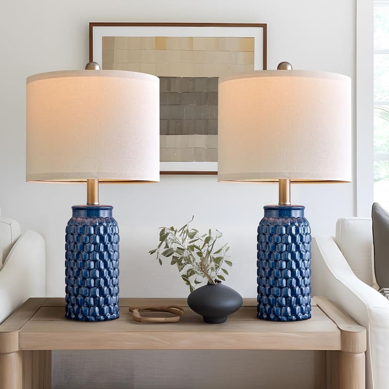 Modern Ceramic Bedside Lamp Set of 2 for Bedroom Decor Farmhouse