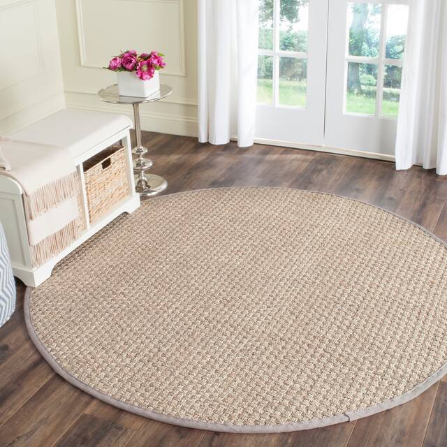 SAFAVIEH Natural Fiber Marina Basketweave Seagrass Rug - 5' x 5' Round - Natural/Grey