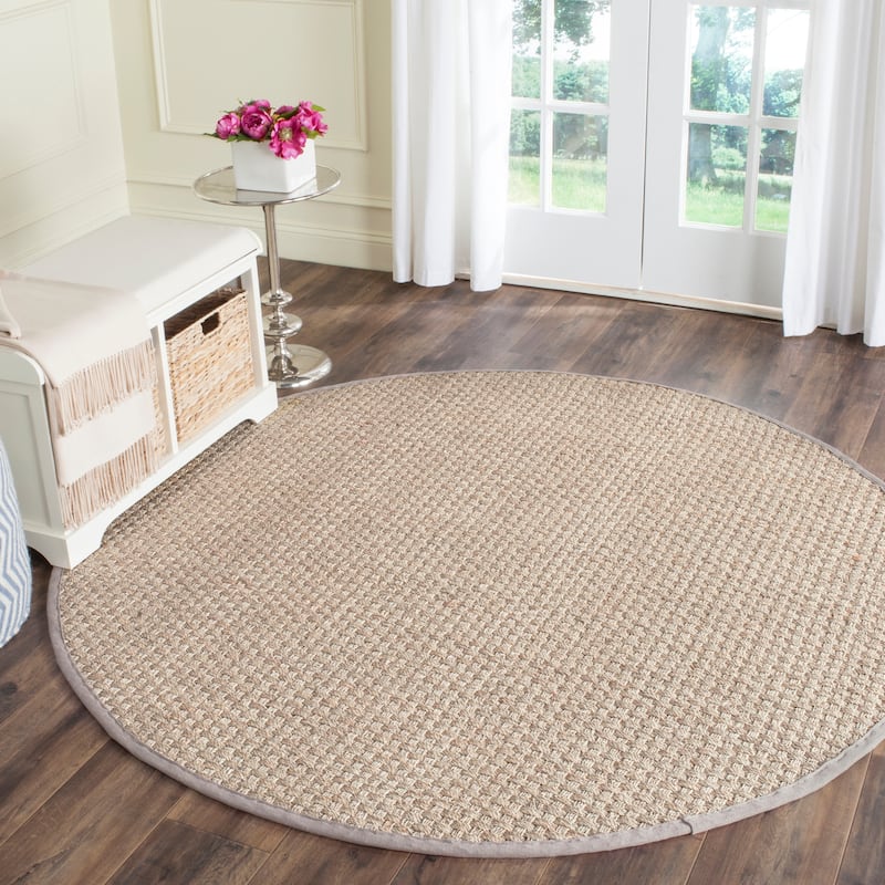 SAFAVIEH Natural Fiber Marina Basketweave Seagrass Rug - 6' x 6' Round - Natural/Grey