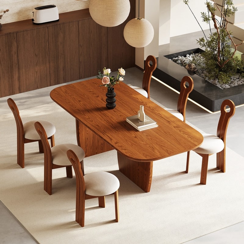 78.74" Mid Century Modern Black/ Brown Dining Table, Rectangular Dining Table ,Solid Wood for 6-8