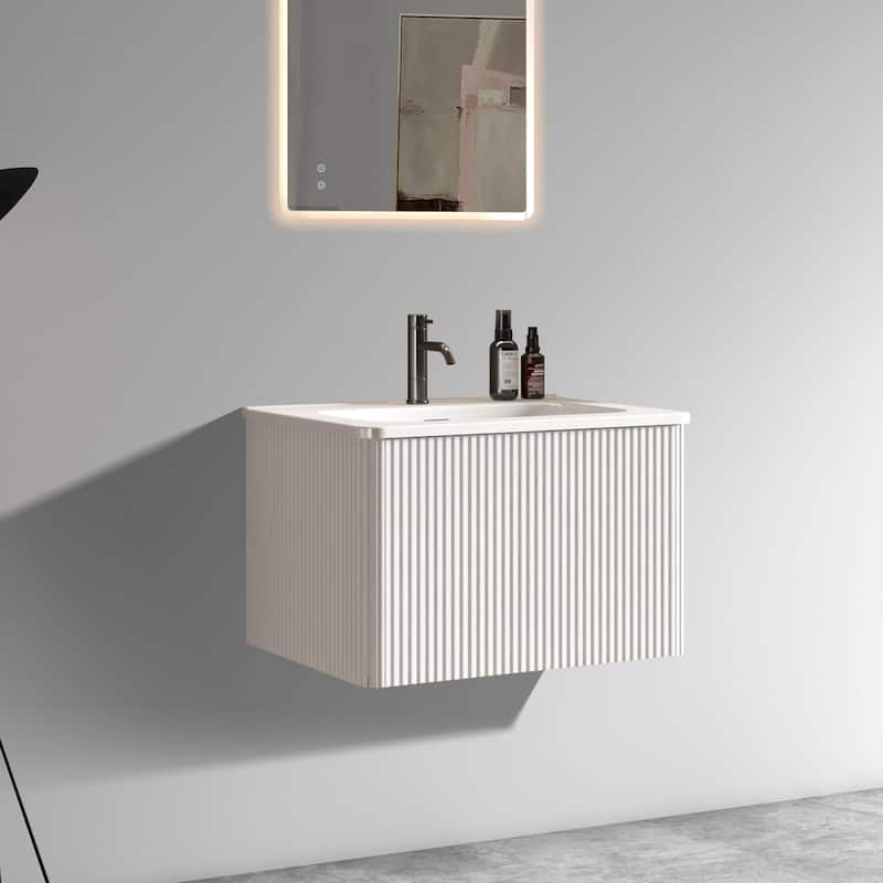 Plywood Wall-Mounted Bathroom Vanity Set with Integrated Ceramic Sink