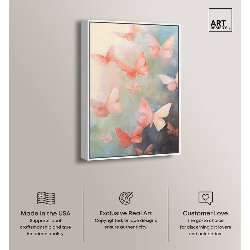Art Remedy Peaceful Butterflies Framed Butterfly 1 Piece Canvas Wall Art