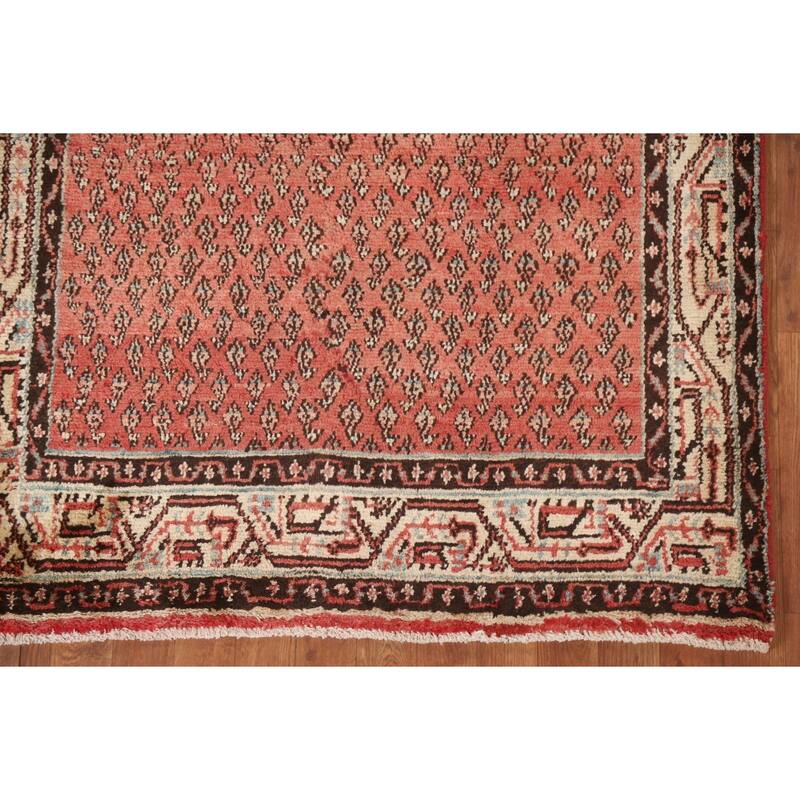 Hand Knotted Oriental 100% Wool Carpet Traditional All-Over Red Botemir Runner Rug - 9' 4'' X 3' 8''