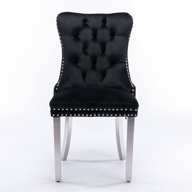 Set of 2 Contemporary High-End Tufted Upholstered Dining Chair with Nailhead & Stainless Steel Legs