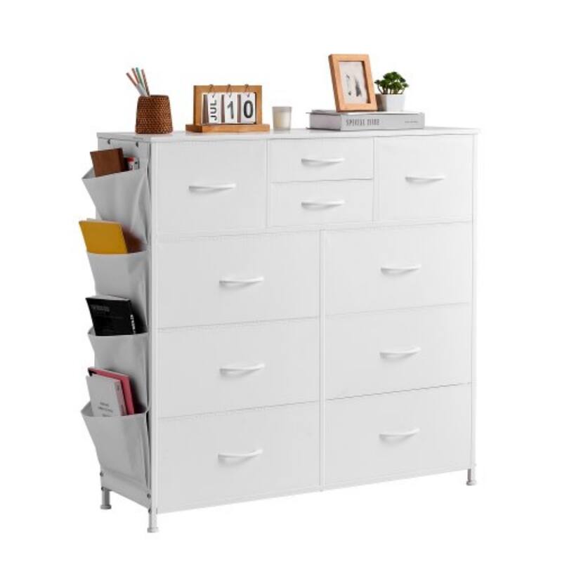 White 10 Fabric Storage Drawers Dresser with Steel Frame Ideal for Bedroom Closet or Hallway