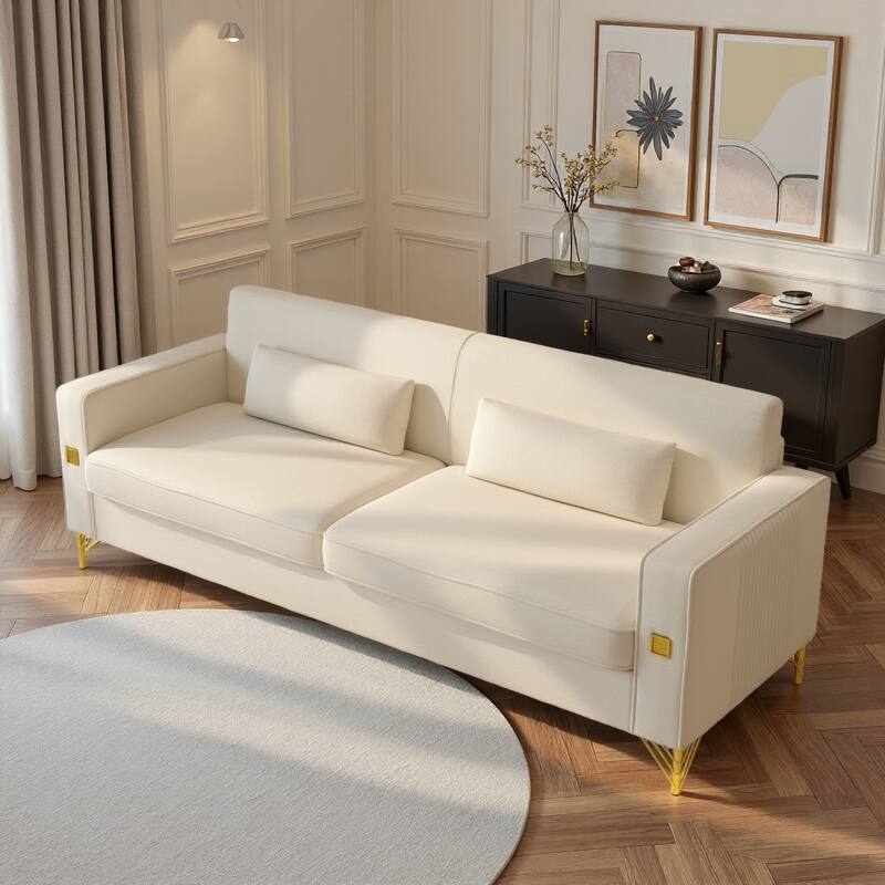 85.63" Velvet Sofa Couch with Cushions, Loveseat for Living Room, Square Armrest Upholstered Sofa with Metal Legs