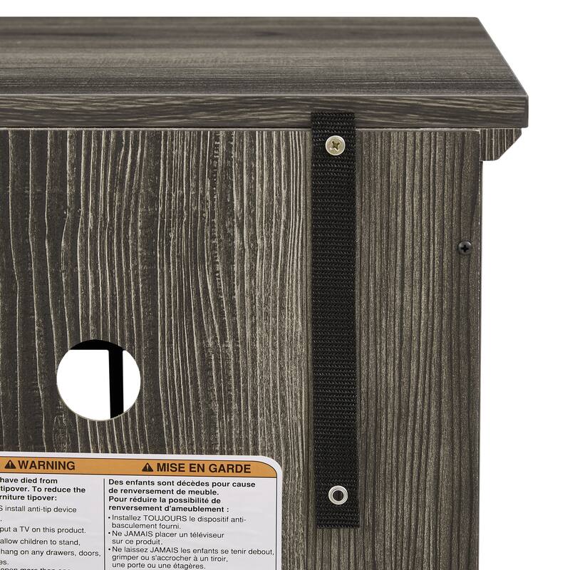 GDFStudio Thatch Wood 70" TV Stand with Faux Stacked Stone Fireplace and 2 Door Storage