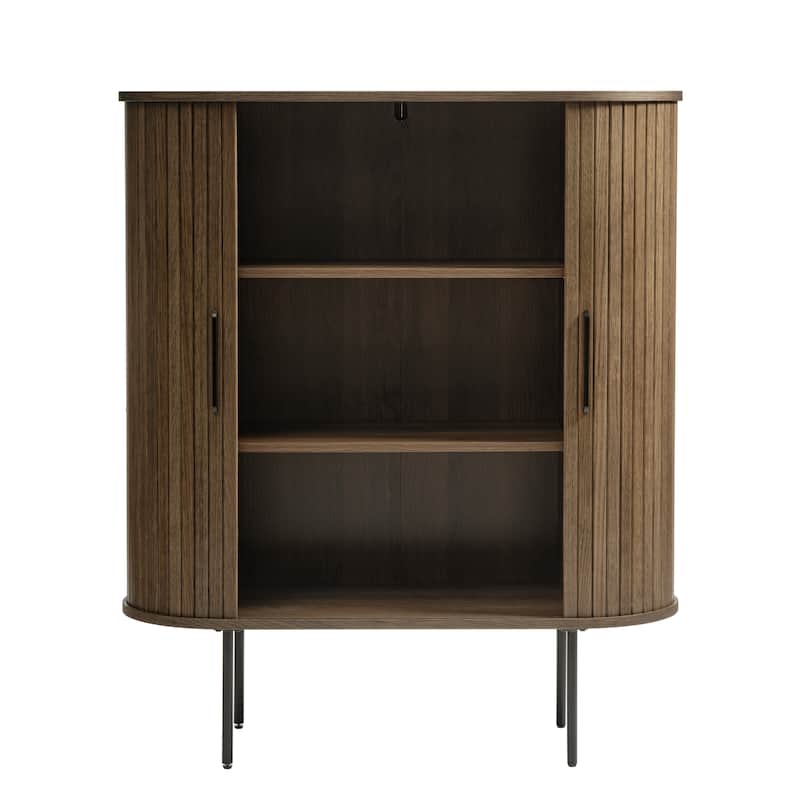 Rye Studio Nicola Mid-Century Modern Rounded Sliding Door Cabinet 39"