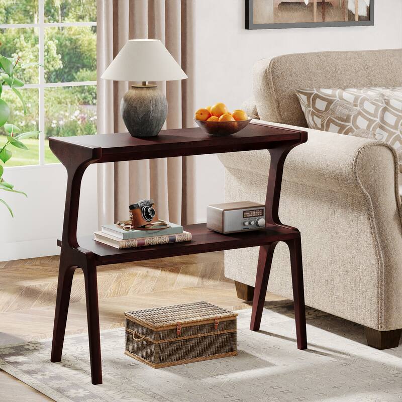 Narrow End Table for Living Room, 2-Tier Slim Sofa Side Table (Set of 2)