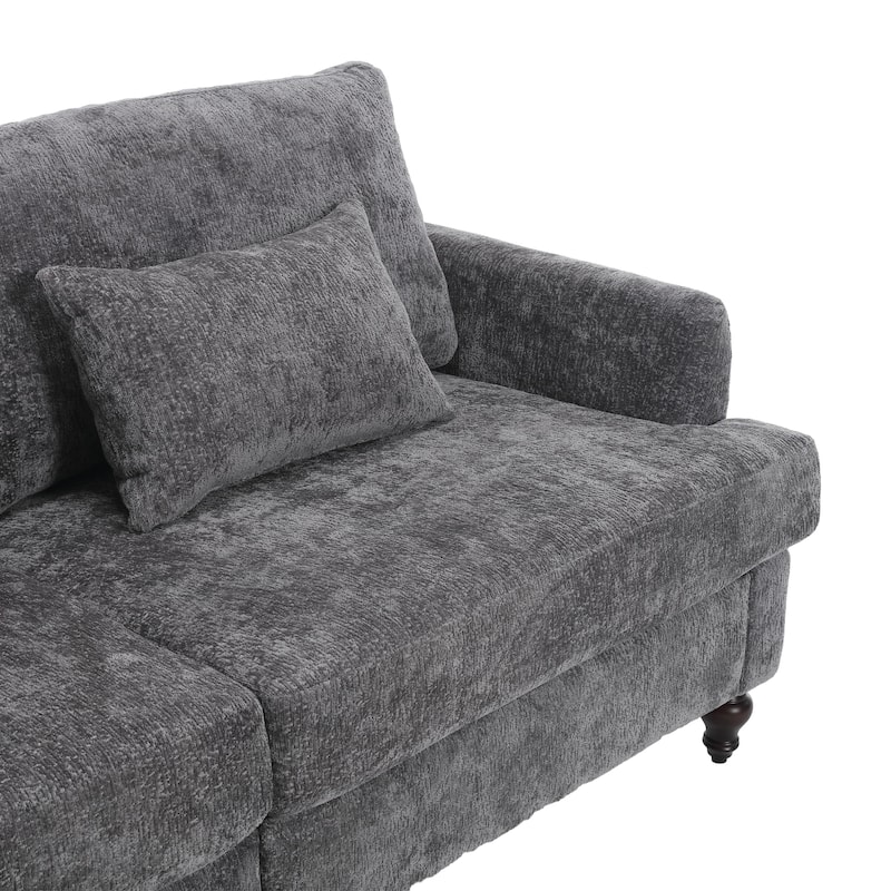 Chenille Fabric Loveseat Sofa, 2-Seater Sofa Couch with Extra Deep Seats, Upholstered Lounge Sofa with Wood Legs
