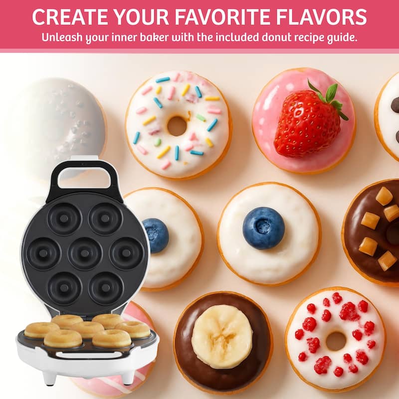 Mini Donut Maker - Electric Baking Machine to Mold Little Doughnuts Using Batter by Chef Buddy (White)