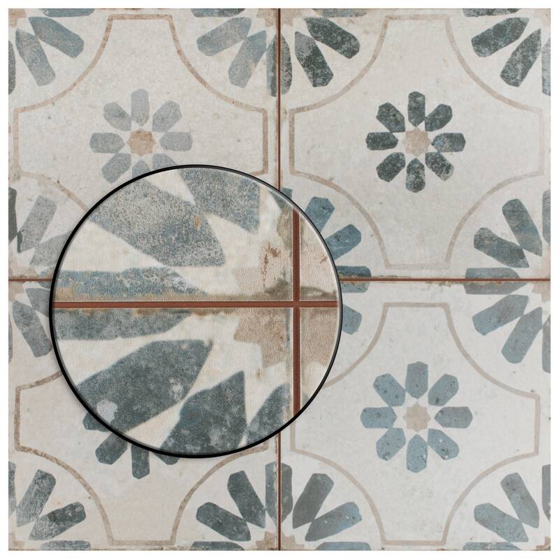 Merola Tile Kings Blume Blue 17-5/8" x 17-5/8" Ceramic Floor and Wall Tile