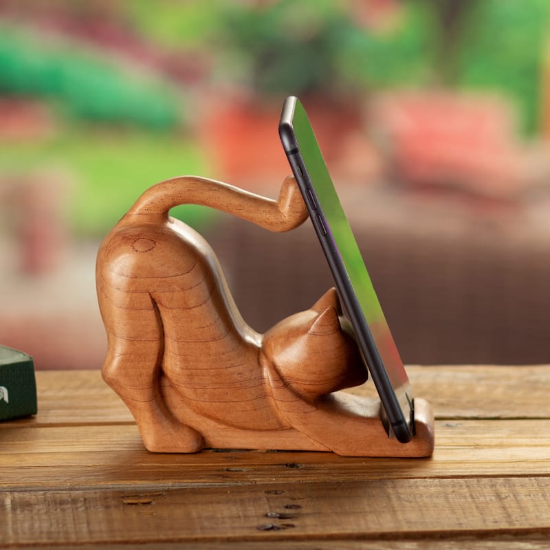 Novica Handmade Convenient Elegance Wood Phone Holder