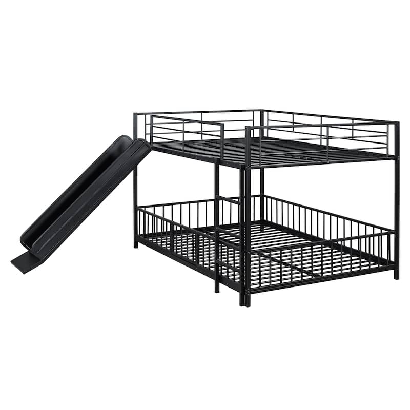 Full over Full Size Metal Bunk Bed with Slide and Guardrails for Kids, Boys and Girls, Bedroom
