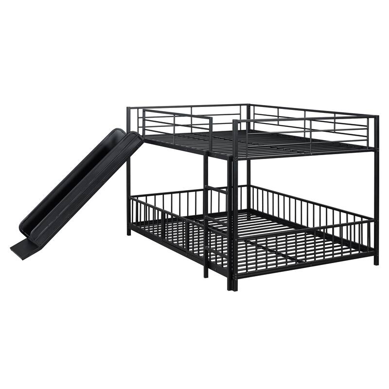Twin/Full Metal Bunk Bed with Slide and Safety Guardrails - Convertible Loft Bed