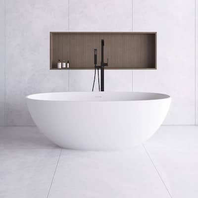 65" x 30" Solid Surface Freestanding Bathtub in Matte White - 65" x 30"