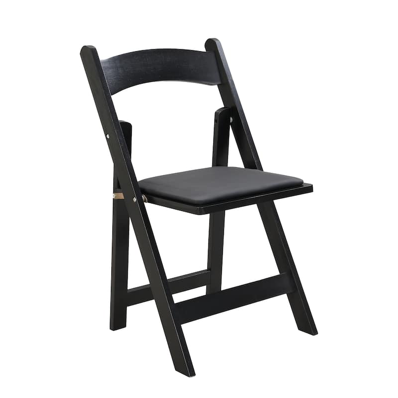 Black Modern 16.1" Folding Accent Chair with Solid Wood Frame for Dining Room (Set of 4)