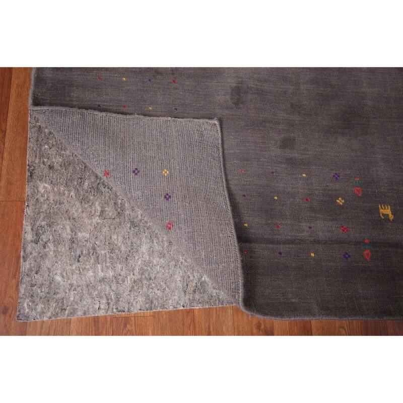 Earth Tone Gabbeh Indo Square Area Rug Hand-Knotted Wool Carpet - 8'2" X 7'10"