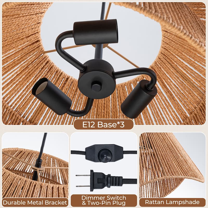 FTL Rattan Plug in Pendant Light for Ceiling Farmhouse Boho Woven - 19.7 inch