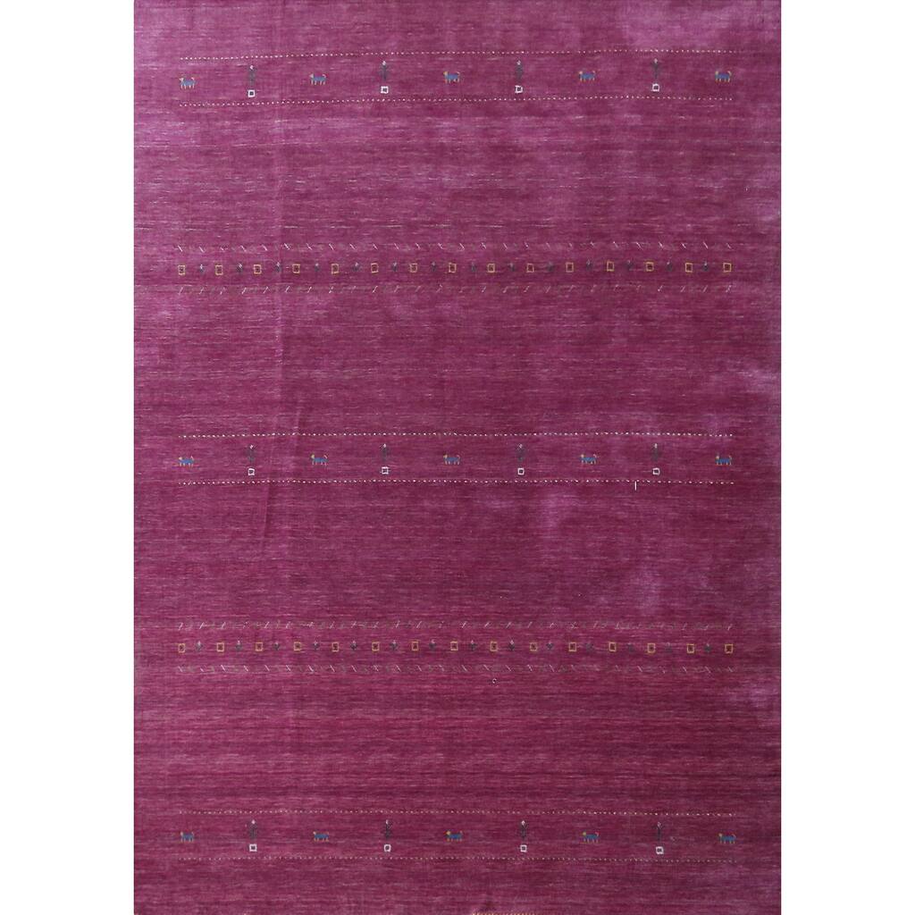 Purple Tribal Gabbeh Indian Area Rug Handmade Wool Carpet - 8'9"x 11'7"