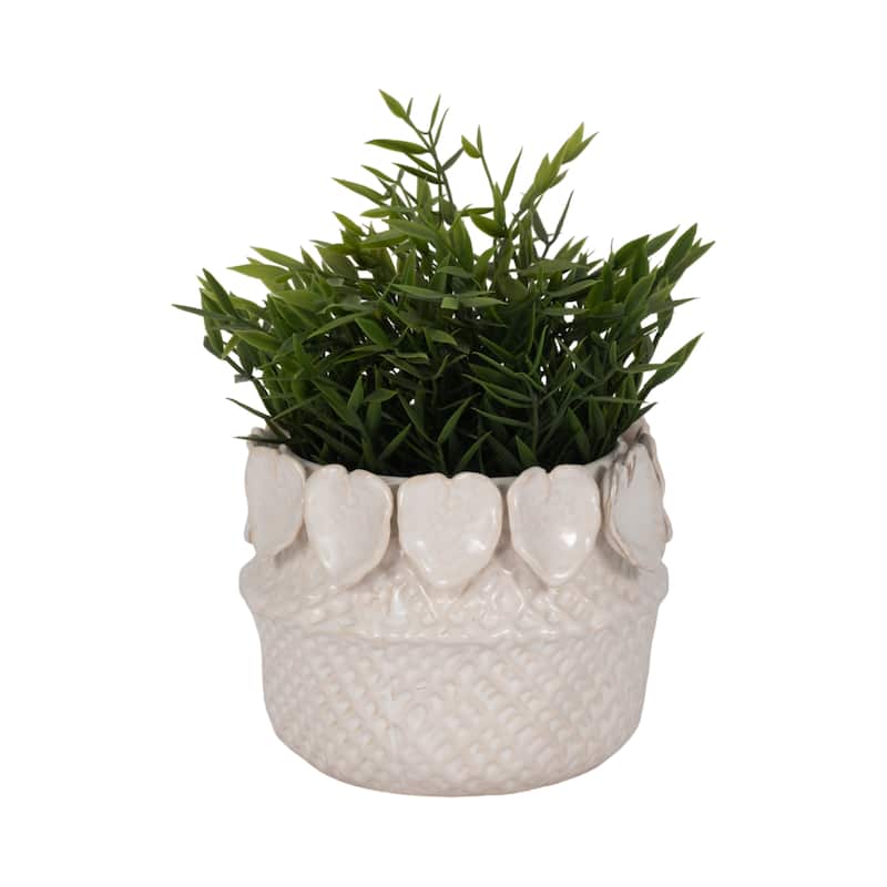 Stylish Ceramic Planter with Sculptural Leaf Heart Details