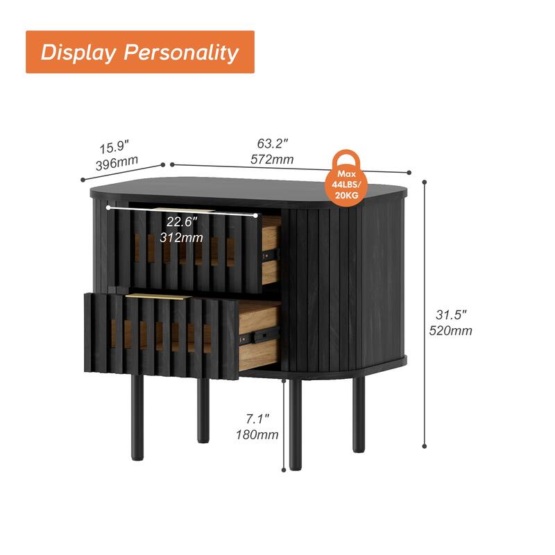 WAMPAT Fluted 2-Drawer Nightstand