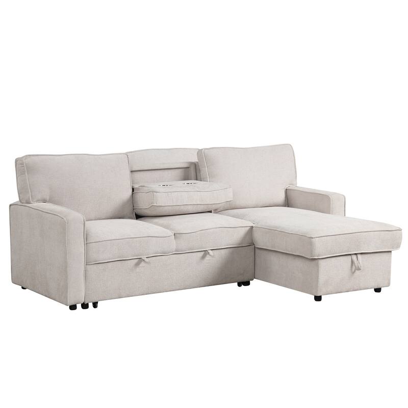 Merax Upholstery Sleeper Sectional Sofa with Storage Space, USB port