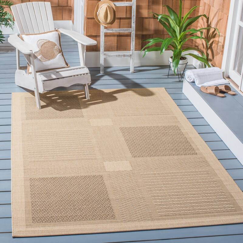 SAFAVIEH Courtyard Shirlee Indoor/ Outdoor Waterproof Patio Backyard Rug - 4' x 5'7" - Natural/Brown