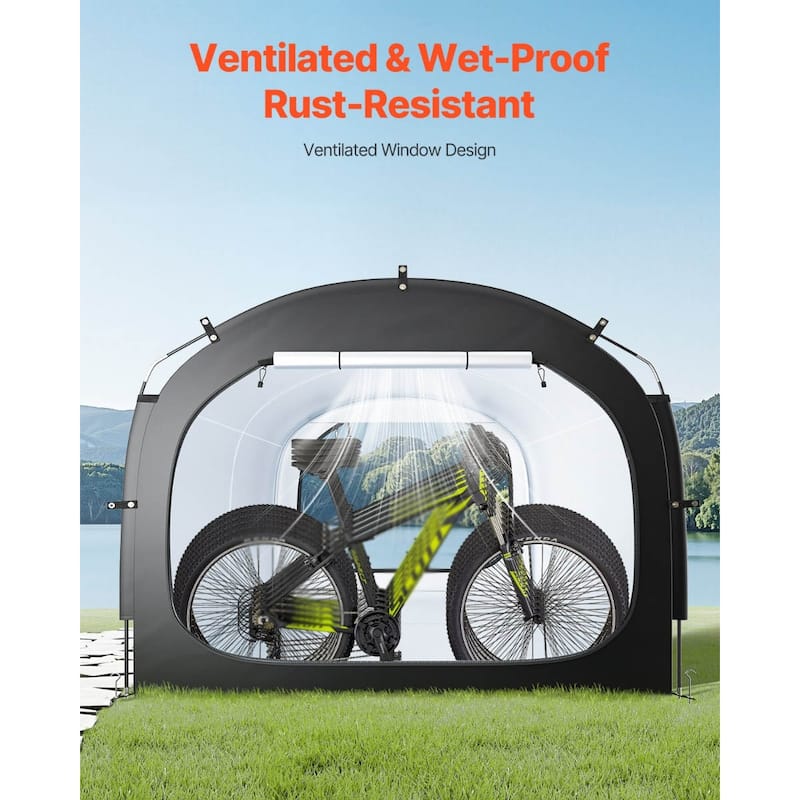 5+ Bike Waterproof Outdoor Storage Shelter Shed with Dual Doors and Arc Top and Fiberglass Frame - 88.19 x 97.24 x 77.95 in