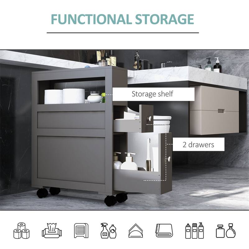 6.25"x20.5"x28.25" Wood Rolling Narrow Bathroom Side Storage Cabinet