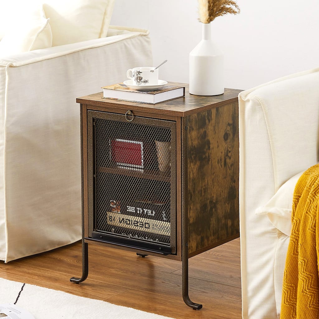 VECELO 3-tier Shelves Modern Nightstand with Switchable Door and Retractable Shelf