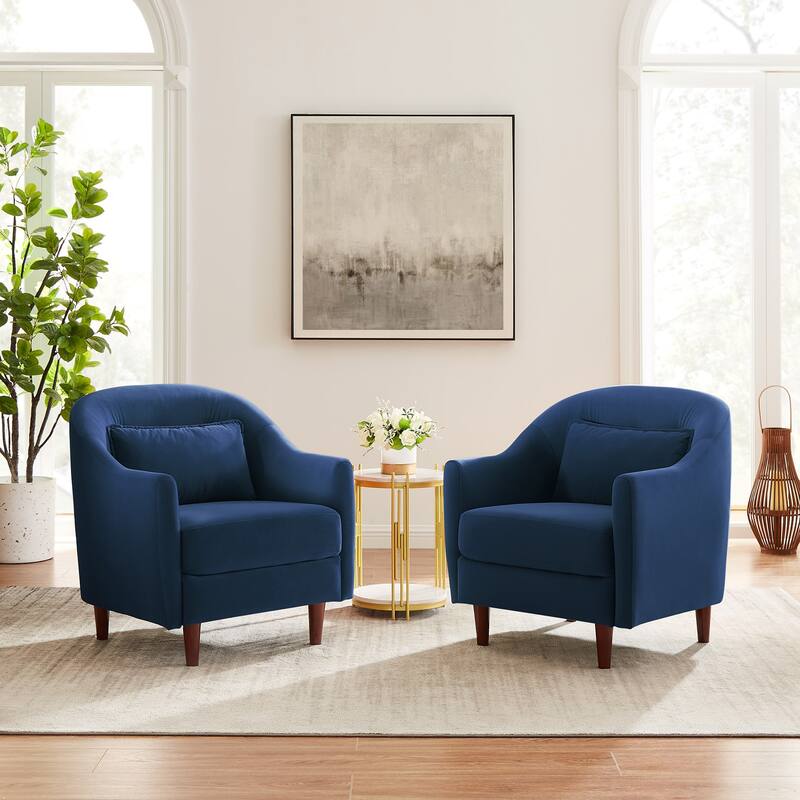 VANOMi 28.34''W Set Of 2 Accent Armchair, Velvet Barrel Chair with Solid Wood Legs