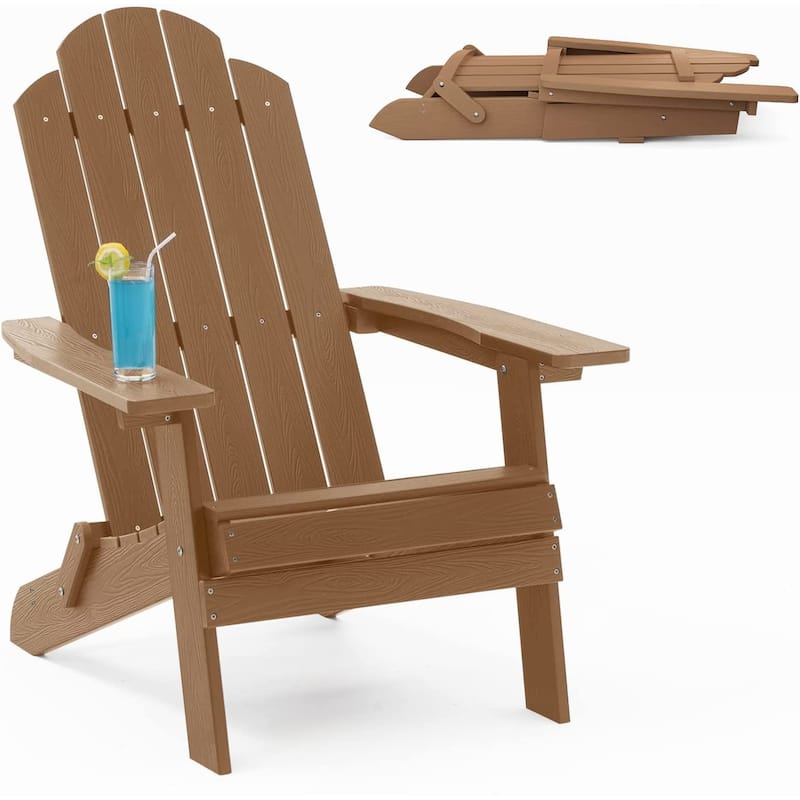 Winsoon 5-Piece All Weather HIPS Outdoor Folding Adirondack Chairs, 2 Ottomans and 1 Side Table