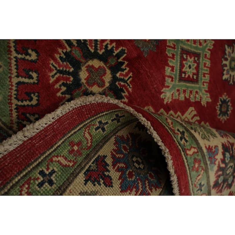 Hand Knotted Oriental 100% Wool Carpet Traditional Geometric Red Kazak Area Rug - 6' 11'' X 5' 2''