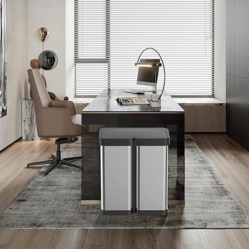 2X8 Gallon Automatic Hands-Free Dual Compartment Recycling Kitchen Step Trash Can