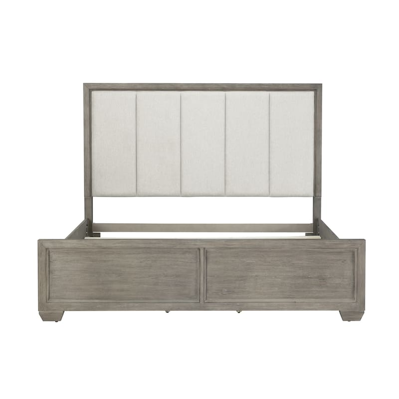 Roundhill Furniture Ennesley Gray Wood Bedroom Set with Upholstered Panel Bed, Dresser, Mirror, 2 Nightstand, and Chest