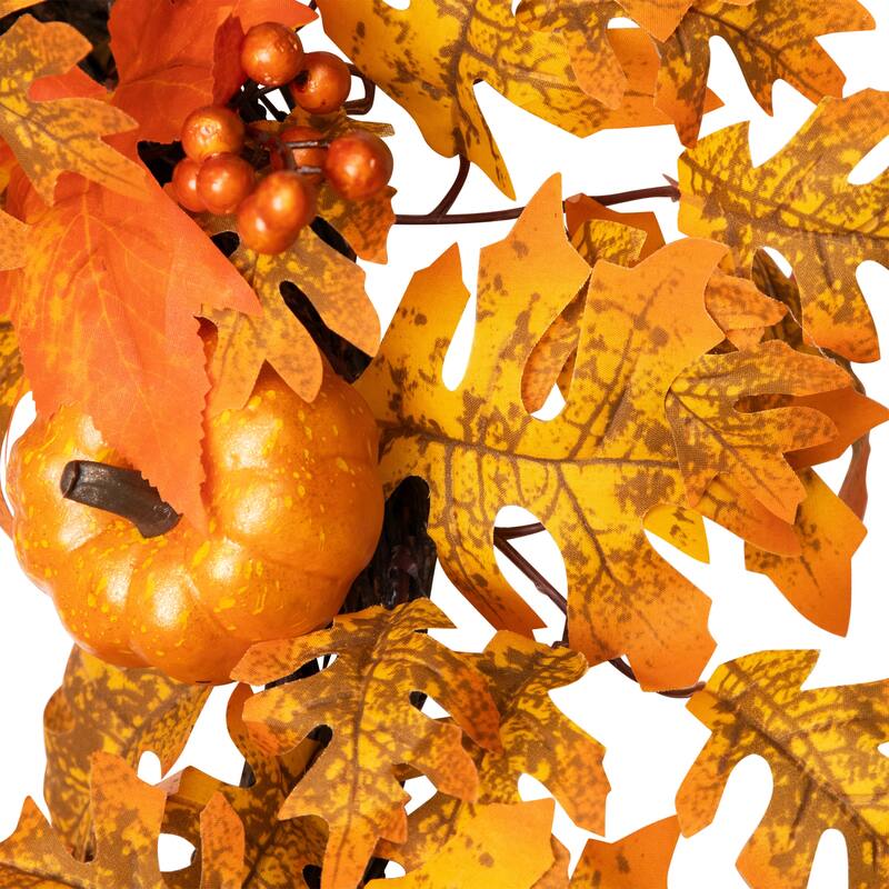 Autumn Leaves Pumpkins Berries Artificial Thanksgiving Wreath 22"